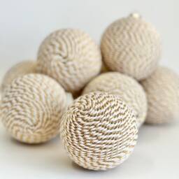 Handmade Beige Yarn Christmas Ornament Gold Holiday Ball - thumbnail 2