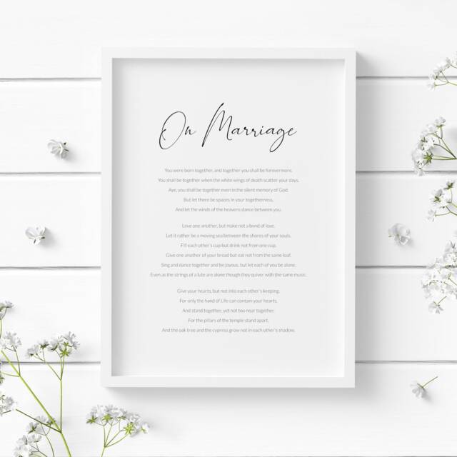 On Marriage Print - Khalil Gibran Poem Romantic Wall Art Wedding Or Anniversary Gift Typography Poster Unframed - image 1