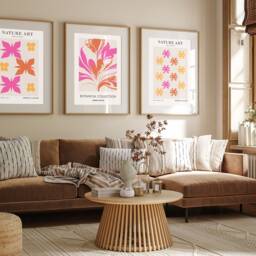 Set Of 3, Geometric Abstract Art, Pink, Beige , Living Room Wall Art Poster Prints Home Decor, A5, A4, A3 A3+ A2 A1 Sizes, Fast Delivery - thumbnail 2