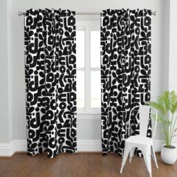 Graphic Curtain Panel - Retro Modern Bold Vintage Style Custom Talk Of The Bauhaus-Black & White By Ottomanbrim - thumbnail 2