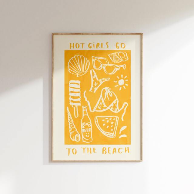 Hot Girls Go To The Beach - Summer Days Poster Summery Sun House Print Home Wall Art Trendy Aesthetic - image 1