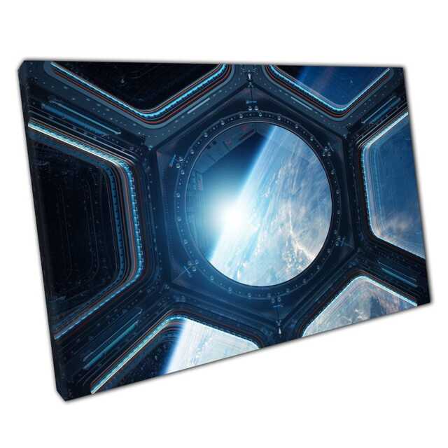 Space Station Window Earth View Canvas Art Print - Sci-Fi Exploration Wall Decor For Home & Office - image 1