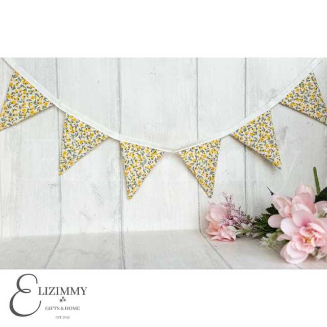 Yellow Ditsy Rose Fabric Mini Bunting. Cute Bunting For Dresser, Baby's Room, Nursery, Window. Handmade Floral - image 1