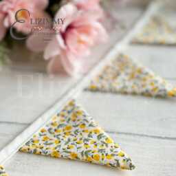 Yellow Ditsy Rose Fabric Mini Bunting. Cute Bunting For Dresser, Baby's Room, Nursery, Window. Handmade Floral - thumbnail 3