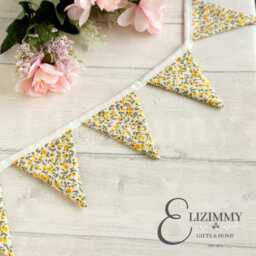 Yellow Ditsy Rose Fabric Mini Bunting. Cute Bunting For Dresser, Baby's Room, Nursery, Window. Handmade Floral - thumbnail 2