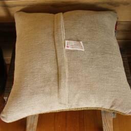 35cm Vintage Kilim Cushion Cover Handwoven - Red Denim Blue Off White Stripes - thumbnail 4