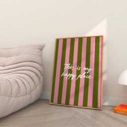 This Is My Happy Place Print, Unframed Art, Italy Typography, Quotes, Simple, Home Decor Gallery Wall, Stripes, Pink, Green Funky White - thumbnail 2