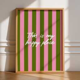 This Is My Happy Place Print, Unframed Art, Italy Typography, Quotes, Simple, Home Decor Gallery Wall, Stripes, Pink, Green Funky White - thumbnail 1