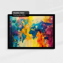 Map Of The World Neon Abstract Painting Framed Poster Print & Canvas Wall Decor Art Bedroom Home Living Room Gift - thumbnail 2