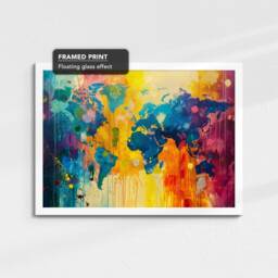 Map Of The World Neon Abstract Painting Framed Poster Print & Canvas Wall Decor Art Bedroom Home Living Room Gift - thumbnail 3