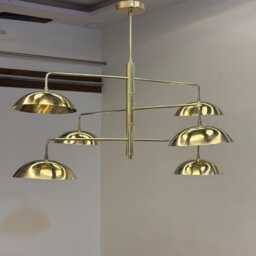 6 Modern Curved Pendant Light - Mid Century Antique Brass Flush Mount - Sputnik Chandelier Ceiling - thumbnail 2