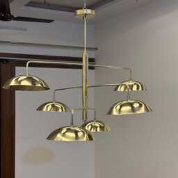 6 Modern Curved Pendant Light - Mid Century Antique Brass Flush Mount - Sputnik Chandelier Ceiling - thumbnail 3