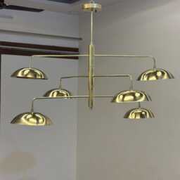 6 Modern Curved Pendant Light - Mid Century Antique Brass Flush Mount - Sputnik Chandelier Ceiling - thumbnail 4