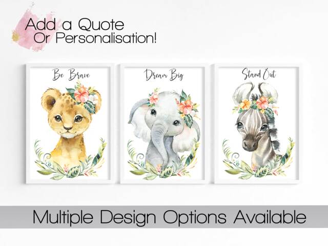 Jungle Animals Nursery Wall Art, Safari Theme Baby Room Decor, Elephant, Giraffe, Zebra Artwork - image 1