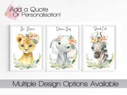Jungle Animals Nursery Wall Art, Safari Theme Baby Room Decor, Elephant, Giraffe, Zebra Artwork - thumbnail 1
