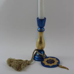 Archangel Michael Candle Holder With Angel Pendant & Tassels, Guardian Home Or Altar Decor, Candlestick Blue Gold Leaf - thumbnail 4