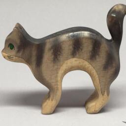 Toy Cat Wooden Grey With Stripes Colourful Cat's Arched Back Size 10, 5x5, 0x2, 2 cm - Bxhxs Aprox. 30 Gr - thumbnail 2