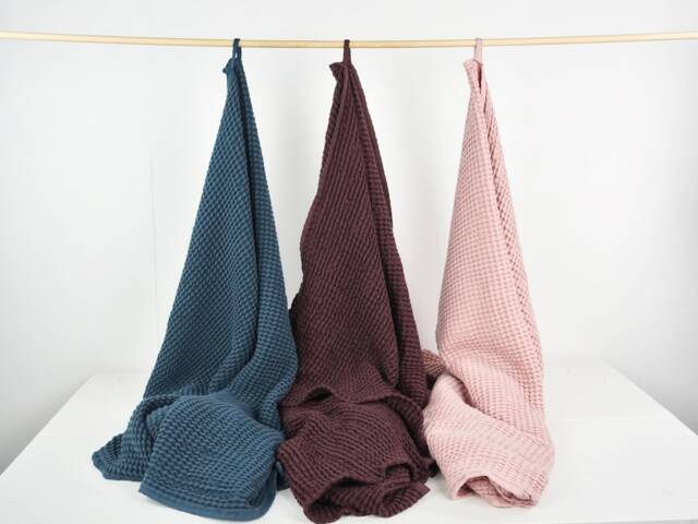 Waffle Bath Towel Set - Natural Towel - Linen Cotton Blend Sauna Softened Organic Waffle - image 1