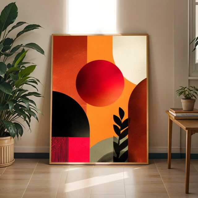 Abstract Circles Wall Art Print - Modern Geometric, Orange Red Pink Teal - Poster Only - image 1