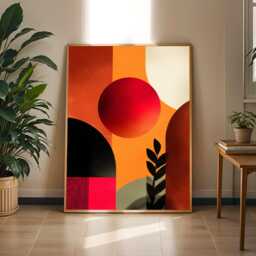 Abstract Circles Wall Art Print - Modern Geometric, Orange Red Pink Teal - Poster Only - thumbnail 1