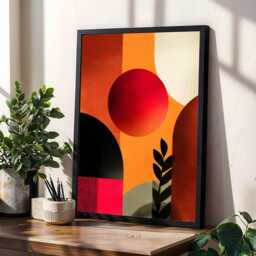 Abstract Circles Wall Art Print - Modern Geometric, Orange Red Pink Teal - Poster Only - thumbnail 2