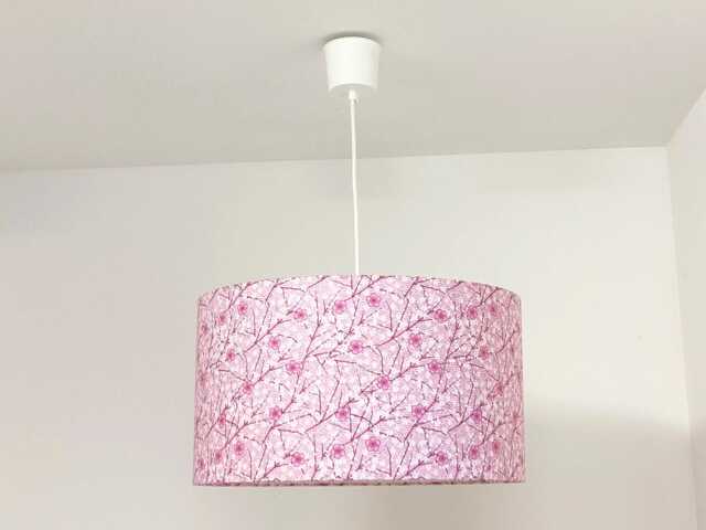 Lampshade - Pendant Light With Seigaiha Wave & Pink Cherry Blossom Motifs, Ideal Christmas Or Birthday Gift - image 1