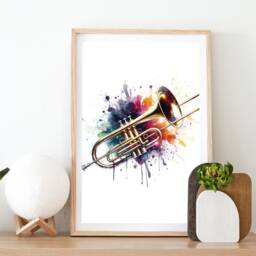 Trombone Watercolour Art Print - Set Of 3 Music Artwork - Watercolor Poster Wall Musician Instrument Picture Decor Room Gift - thumbnail 2