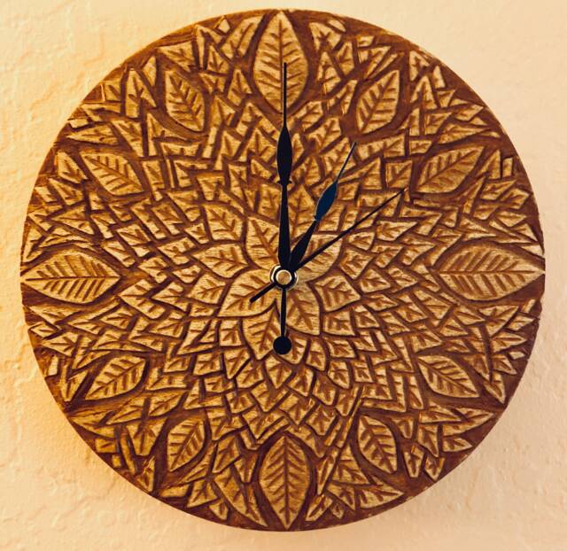 Hand Carved Clock With Leaves - image 1