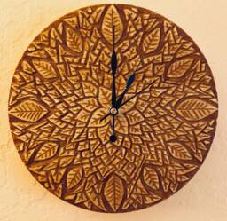 Hand Carved Clock With Leaves - thumbnail 1