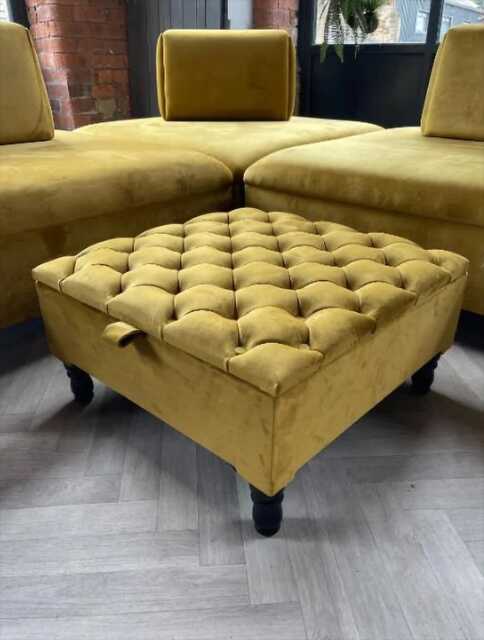 Handmade Mustard Velvet Chesterfield Ottoman - Large Square Storage Footstool - image 1