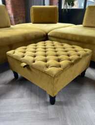 Handmade Mustard Velvet Chesterfield Ottoman - Large Square Storage Footstool - thumbnail 1