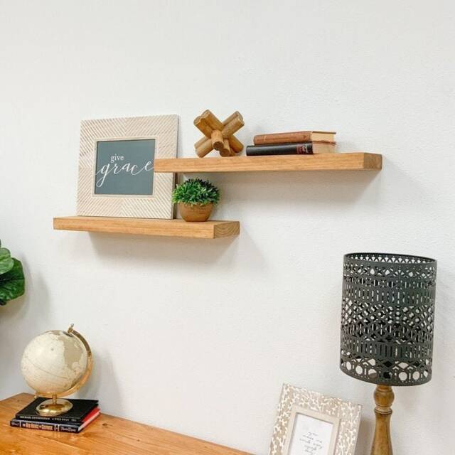 Floating Extra Narrow Shelf 10cm With Keyhole Fixings, Custom Size, Reclaimed Solid Wood, For Brick Masonry Wall - image 1