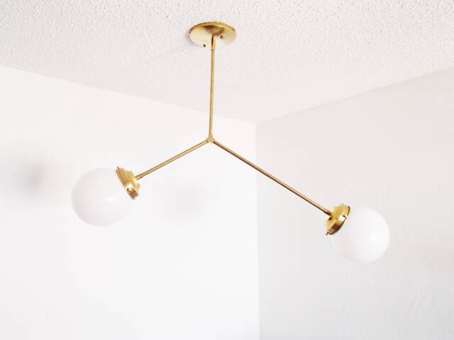 Brass Modern Ceiling Light - Twin Arm Minimalist Dining Living Room Globe Shades Kitchen Bathroom Bedroom Lighting Ul Listed - image 1