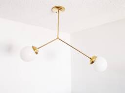Brass Modern Ceiling Light - Twin Arm Minimalist Dining Living Room Globe Shades Kitchen Bathroom Bedroom Lighting Ul Listed - thumbnail 1