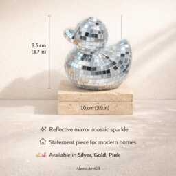 Mirror Mosaic Disco Duck - Silver Sparkle Decor Glam Statement Piece Add Name Option Fun Gift For Her - thumbnail 2