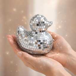 Mirror Mosaic Disco Duck - Silver Sparkle Decor Glam Statement Piece Add Name Option Fun Gift For Her - thumbnail 1