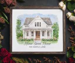 Custom Home Portrait, Watercolor House Painting, Realtor Gift, Print, Watercolor, Housewarming - thumbnail 1
