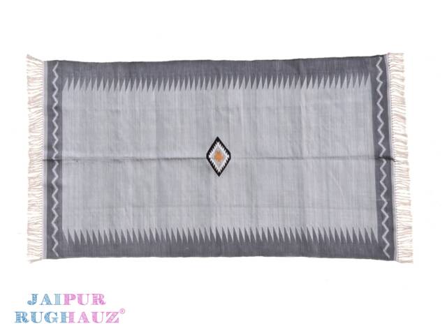 Handmade Striped Cotton Area Rug Stone Washed Grey Kilim Dhurrie - image 1
