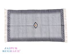 Handmade Striped Cotton Area Rug Stone Washed Grey Kilim Dhurrie - thumbnail 1