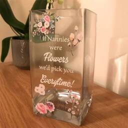 Personalised Pink Floral Vase, Rectangular, 50Th, 60Th, 70Th Birthday Gift For Mum, Grandma, Auntie, Aunty, Nanny, Mother's Day Gifts - thumbnail 1