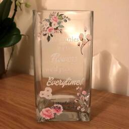 Personalised Pink Floral Vase, Rectangular, 50Th, 60Th, 70Th Birthday Gift For Mum, Grandma, Auntie, Aunty, Nanny, Mother's Day Gifts - thumbnail 3