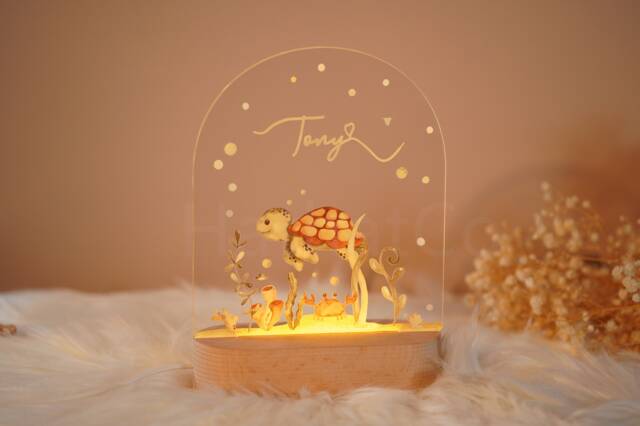 Personalized Animal Night Light Handmade Beech Wood Rainbow Lamp - image 1