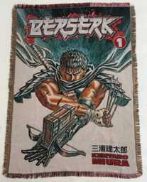 Berserk Guts Woven Blanket - Handmade Cotton Anime Tapestry, Dark Fantasy Manga Wall Art - thumbnail 1