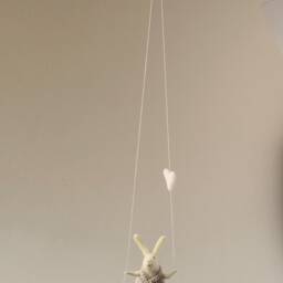 White Bunny On Swing, Felted Animal, Bunny, Bunny Mobile, Baby Crib Mobile, Nursery Decor - thumbnail 4