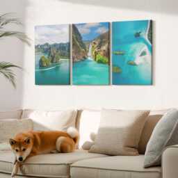 Set Of 3 Canvas Prints - Tropical Landscapes With Islands & Turquoise Water, Wall Art Canvas, Decor - thumbnail 3