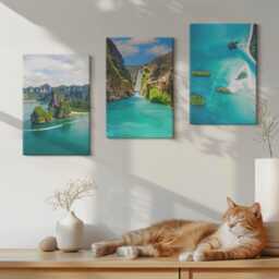 Set Of 3 Canvas Prints - Tropical Landscapes With Islands & Turquoise Water, Wall Art Canvas, Decor - thumbnail 2