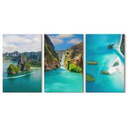 Set Of 3 Canvas Prints - Tropical Landscapes With Islands & Turquoise Water, Wall Art Canvas, Decor - thumbnail 1