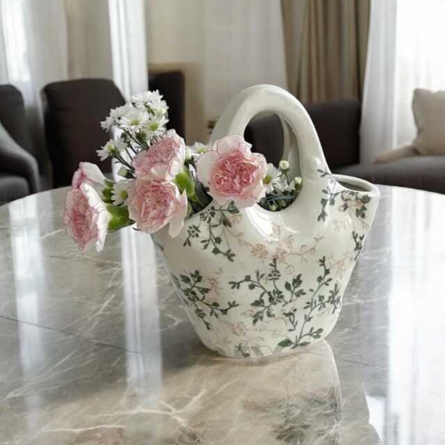 White Ceramic Wild Flower Vase, Bag Vase For Dried Flower, Unique Home Gift, Artisan Style, House Warming, Present - image 1