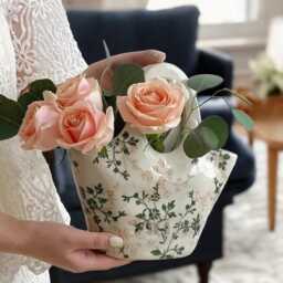 White Ceramic Wild Flower Vase, Bag Vase For Dried Flower, Unique Home Gift, Artisan Style, House Warming, Present - thumbnail 2