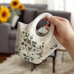 White Ceramic Wild Flower Vase, Bag Vase For Dried Flower, Unique Home Gift, Artisan Style, House Warming, Present - thumbnail 3